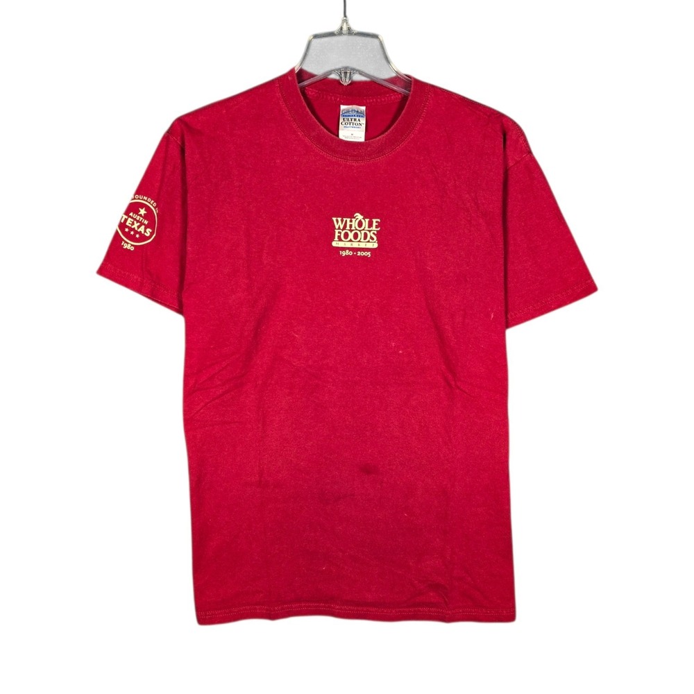 Vintage Whole Foods Market T-Shirt Mens Medium Red 2005 25th Anniversary Texas